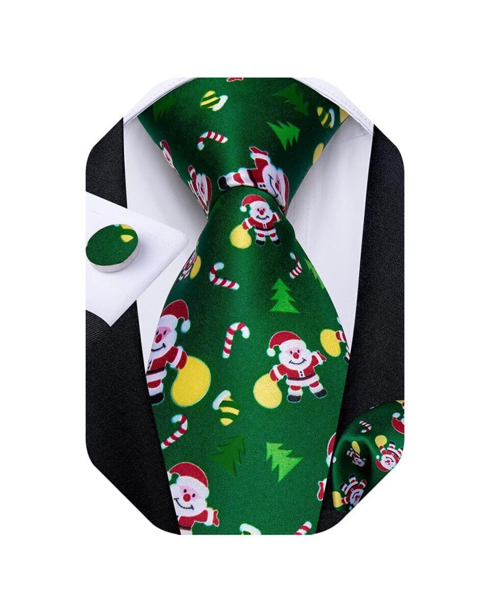 5235 Christmas Ties Xmas Holiday Necktie and Pocket Square Cufflinks Set